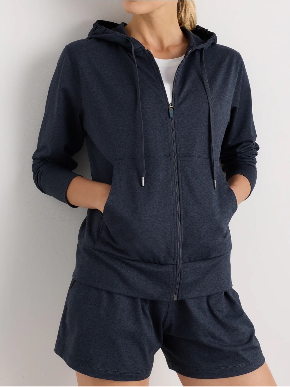Quince Women’s XL Flowknit Full-Zip Hoodie in Color Heather Deep Navy